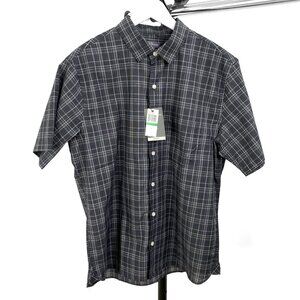 Van Hausen Men's Blue Striped Dress Shirt with Button-Down Collar, Short Sleeve